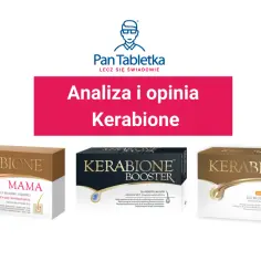 Analiza i opinia o suplementach Kerabione. Na zdjęciu opakowania Kerabione Mama, Kerabione Booster i Kerabione dla włosów i paznokci.
